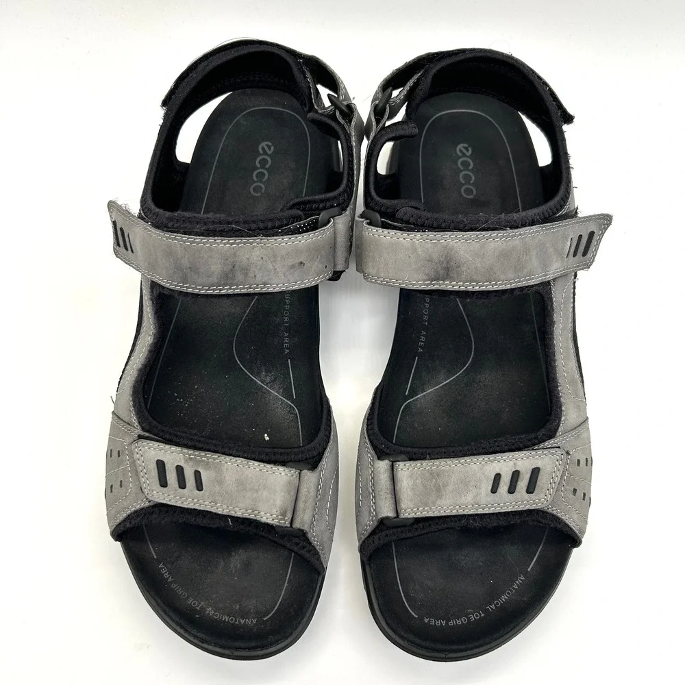 ECCO Yucatan Sport Sandals Mens 46 Grey Nubuck Adjustable Hiking Outdoor 3211